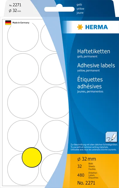 Etiket HERMA 2271 rond 32mm geel 480st