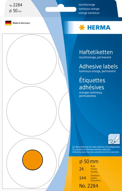 Etiket HERMA 2284 rond 50mm fluor oranje 144st