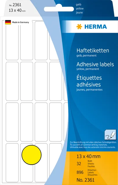 Etiket HERMA 2361 13x40mm geel 896stuks