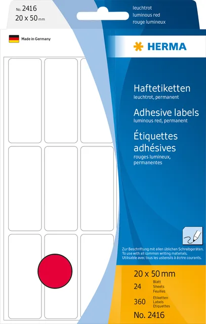 Etiket HERMA 2416 20x50mm fluor rood 360st
