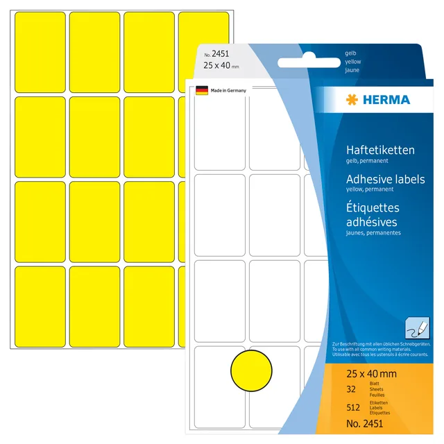 Etiket HERMA 2451 25x40mm geel 512st