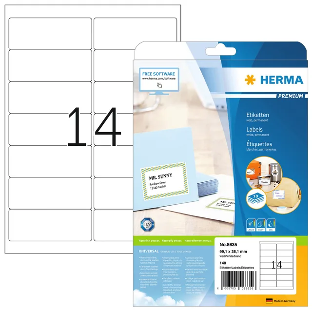 Etiket HERMA 8635 99.1x38.1mm premium wit 140st