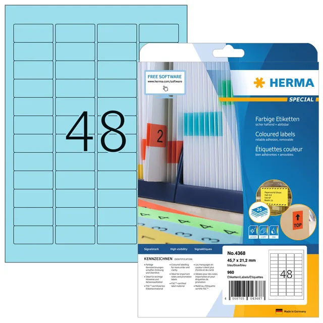 Etiket HERMA 4368 45.7x21.2mm verwijderb bl 960st