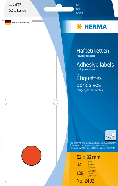 Etiket HERMA 2492 52x82mm rood 128st