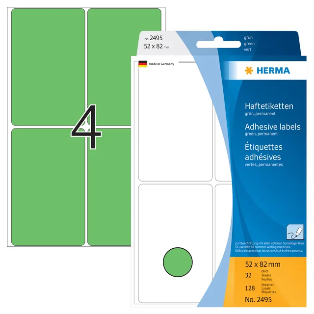 Etiket HERMA 2495 52x82mm groen 128st