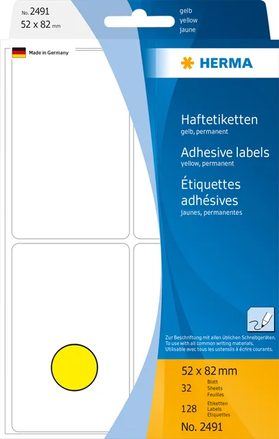 Etiket HERMA 2491 52x82mm geel 128st