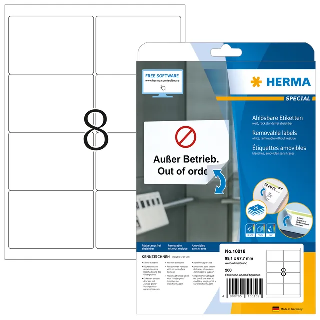 Etiket HERMA 10018 99.1x67.7mm verw wit 200st