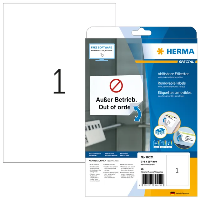 Etiket HERMA 10021 210x297mm A4 verw wit 25st