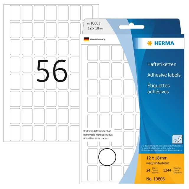 Etiket HERMA 10603 12x18mm verwijderb wit 1344st