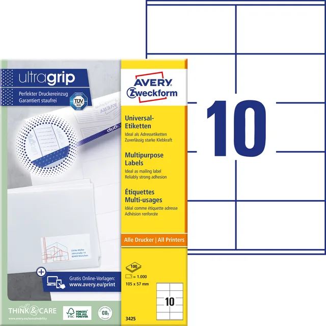 Etiket Avery 3425 105x57mm wit 1000st