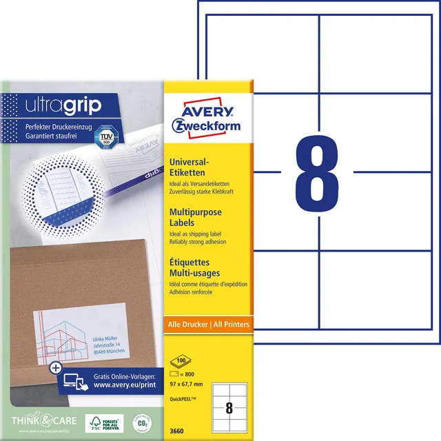 Etiket Avery 3660 97x67.7mm wit 800st
