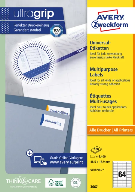 Etiket Avery 3667 48.5x16.9mm wit 6400st