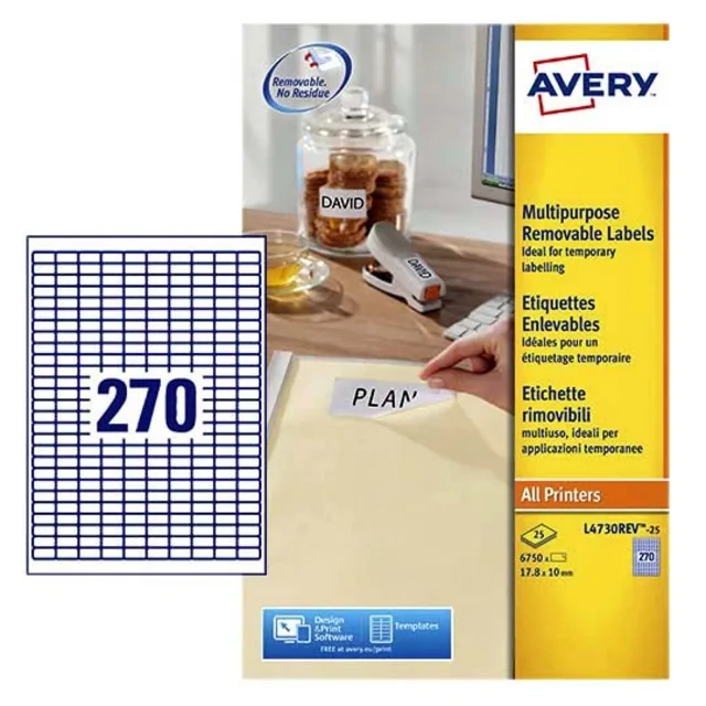 Etiket Avery L4730REV 17.8x10mm wit 6750st