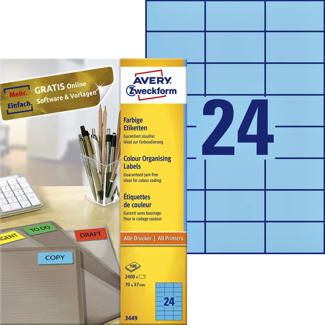Etiket Avery 3449 70x37mm blauw 2400st