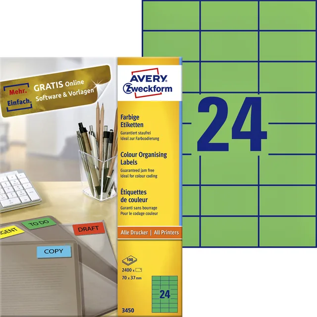 Etiket Avery 3450 70x37mm groen 2400st