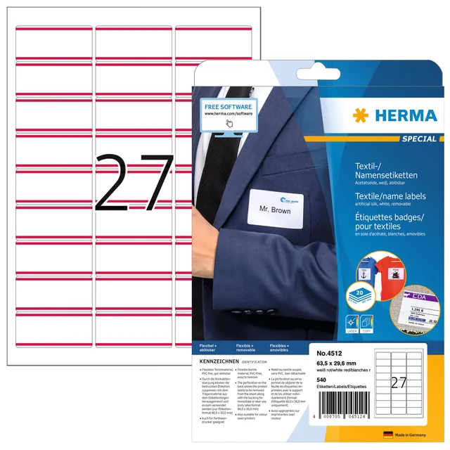 Naambadge etiket HERMA 4512 63.5x29.6mm wit rood