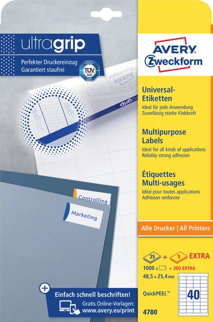 Etiket Avery 4780 48.5x25.4mm wit 1000st