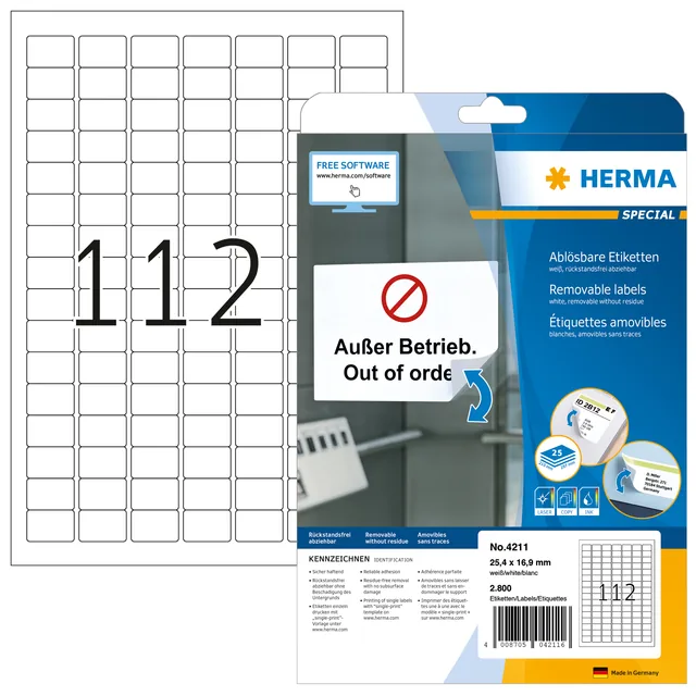Etiket HERMA 4211 25.4x16.9mm verwijderb wt 2800st
