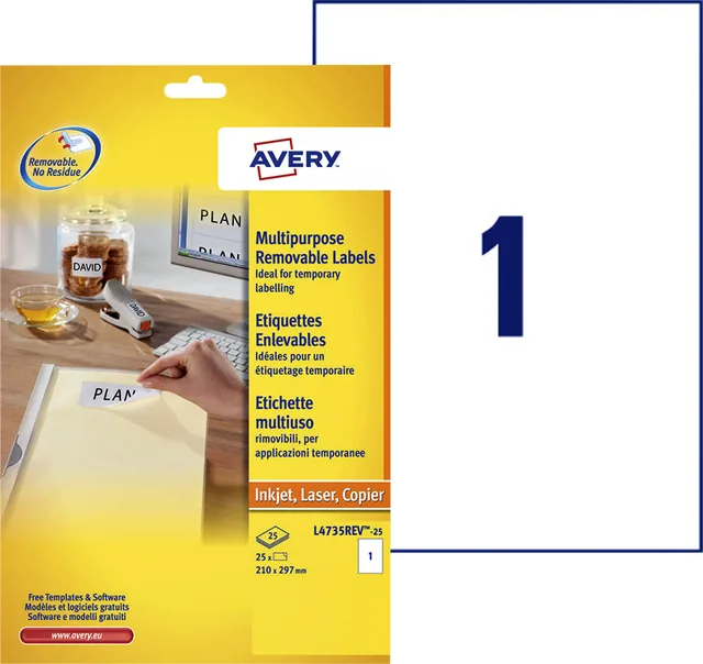 Etiket Avery L4735REV-25 210x297mm A4 wit 25st