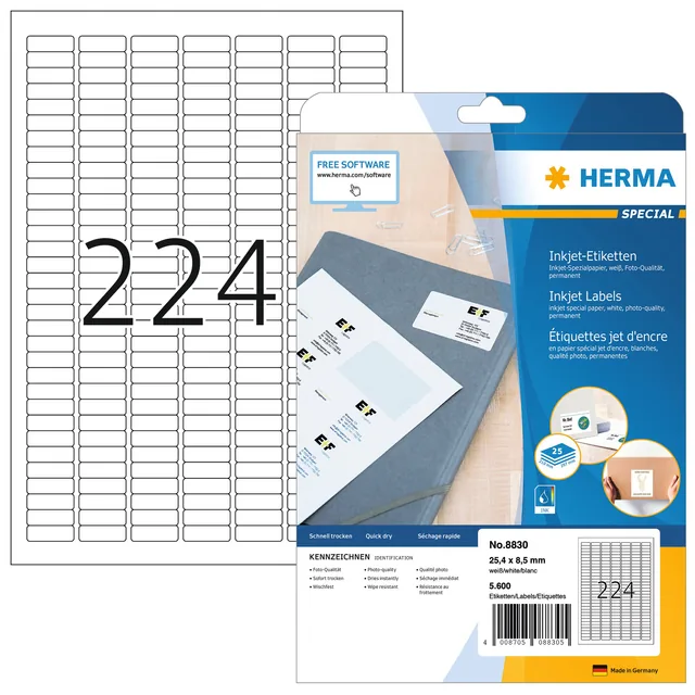 Etiket HERMA 8830 25.4x8.5mm mat wit 5600st