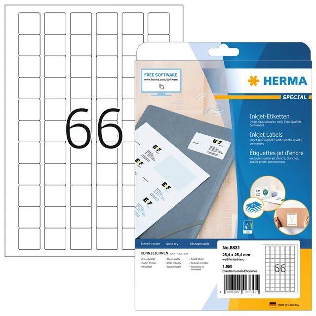Etiket HERMA 8831 25.4x25.4mm mat wit 1650st