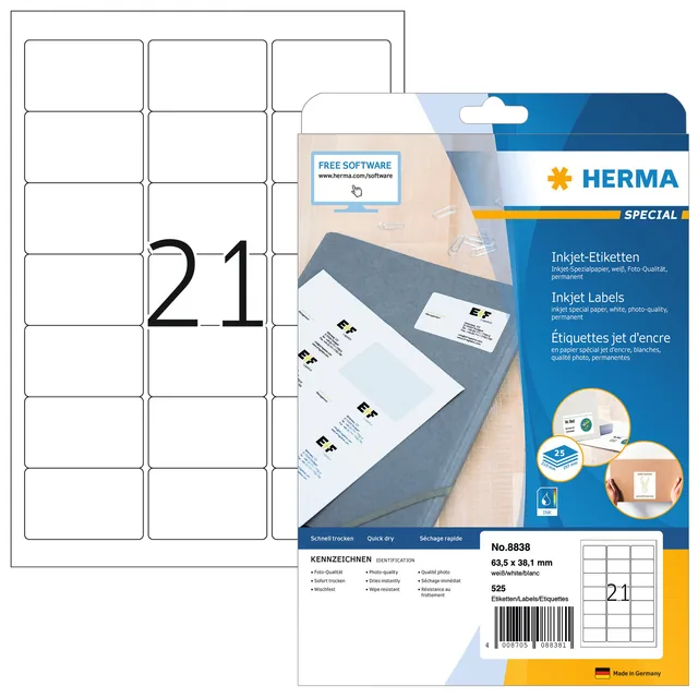Etiket HERMA 8838 63.5x38.1mm mat wit 525st