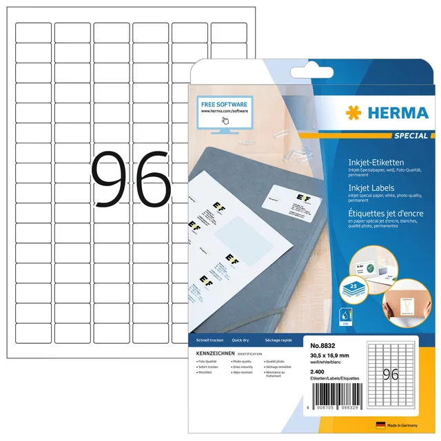 Etiket HERMA 8832 30.5x16.9mm mat wit 2400st