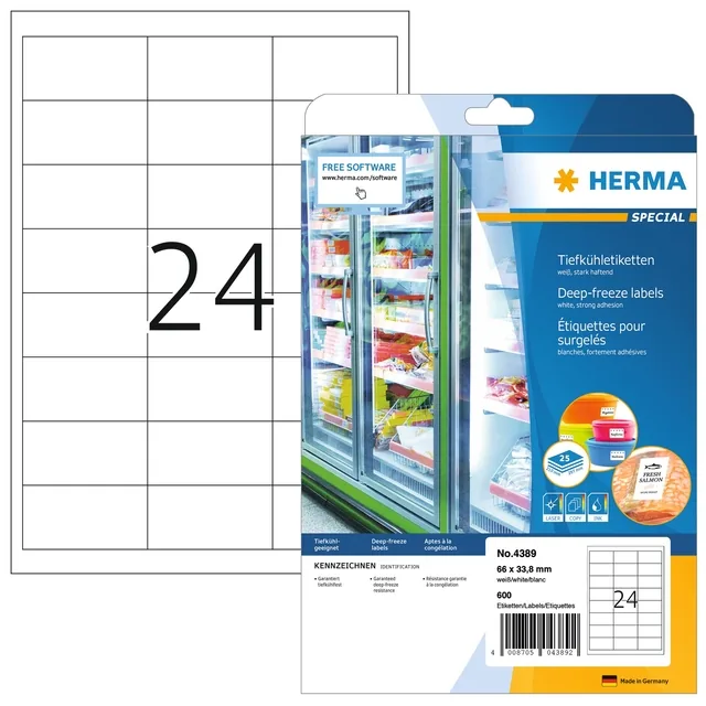 Etiket HERMA 4389 66x33.8mm diepvries wit 600st