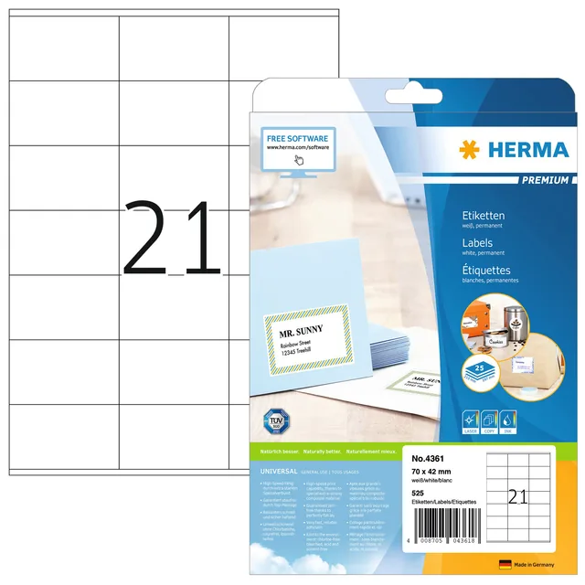 Etiket HERMA 4361 70x42mm premium wit 525st