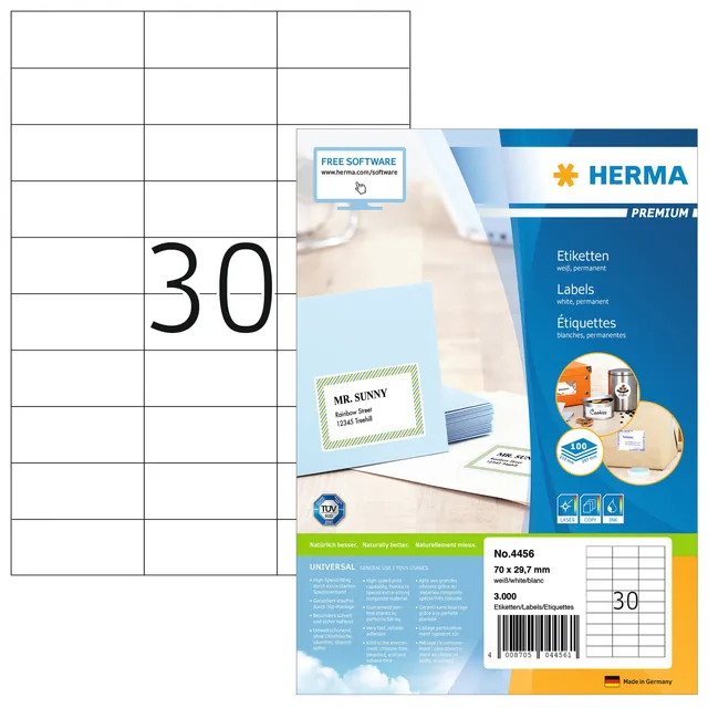 Etiket HERMA 4456 70x29.7mm premium wit 3000st