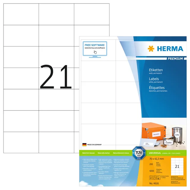 Etiket HERMA 4616 70x42.3mm premium wit 4200st