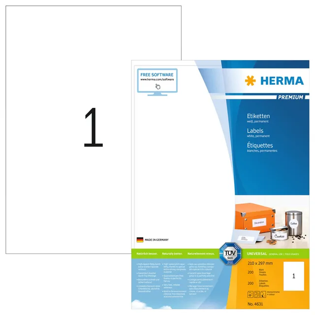 Etiket HERMA 4631 210x297mm A4 prem wit 200st