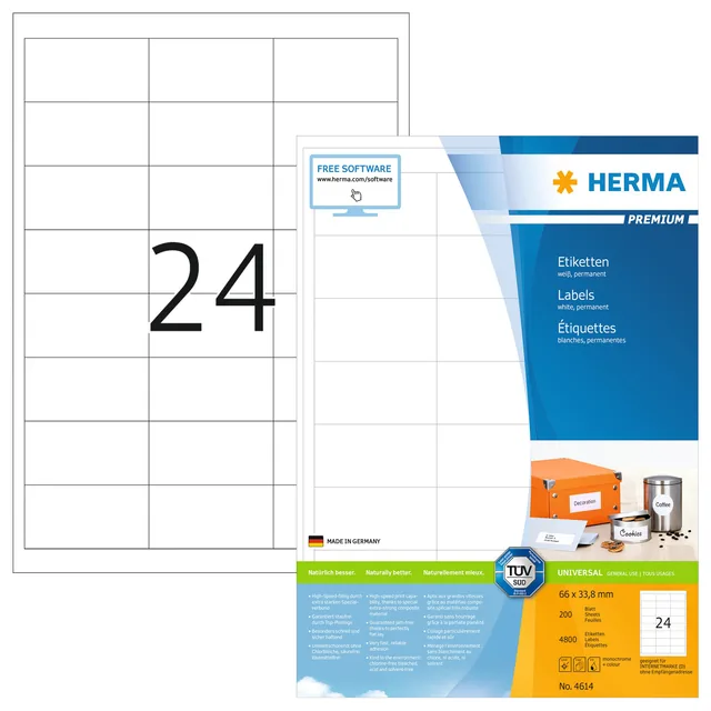 Etiket HERMA 4614 66x33.8mm premium wit 4800st