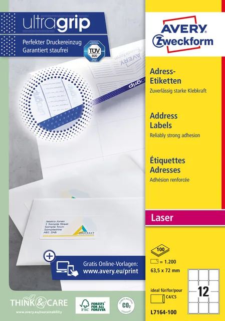 Etiket Avery L7164 63.5x72mm wit 1200st