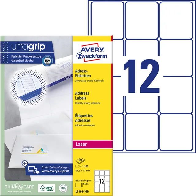 Etiket Avery L7164 63.5x72mm wit 1200st