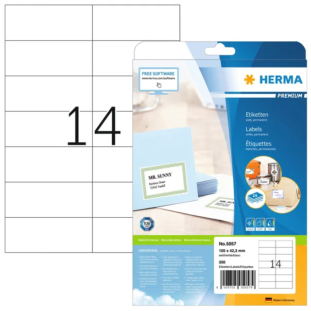 Etiket HERMA 5057 105x42.3mm premium wit 350st