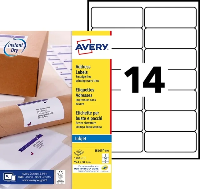 Etiket Avery J8163-100 99.1x38.1mm wit 1400st