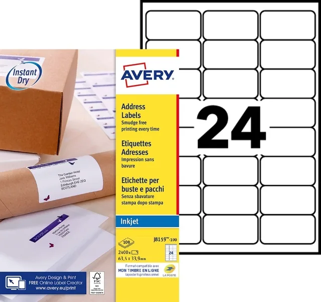 Etiket Avery J8159-100 63.5x33.9mm wit 2400st