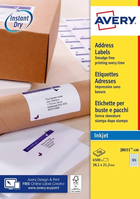 Etiket Avery J8651-100 38.1x21.2mm wit 6500st