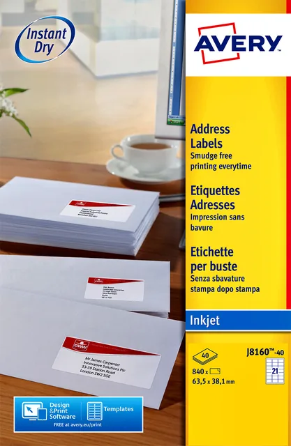 Etiket Avery J8160-40 63.5x38.1mm wit 840st