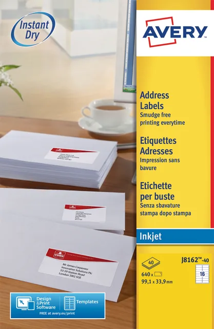 Etiket Avery J8162-40 99.1x33.9mm wit 640st