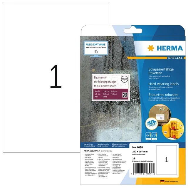 Etiket HERMA 4698 210x297mm wit 25st