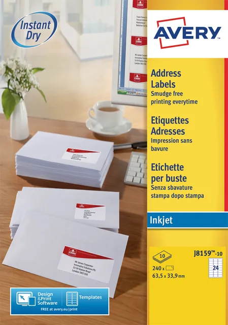 Etiket Avery J8159-10 63.5x33.9mm wit 240st