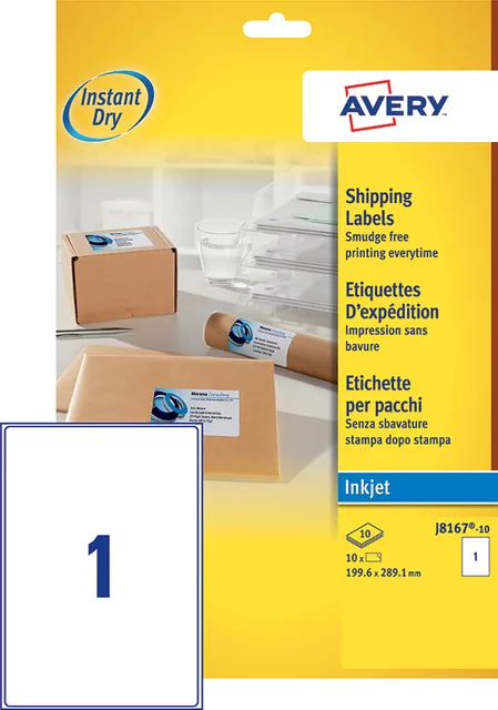 Etiket Avery J8167-10 199.6x289.1mm wit 10st