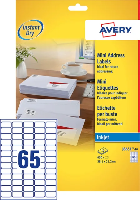 Etiket Avery J8651-10 38.1x21.2mm wit 650st
