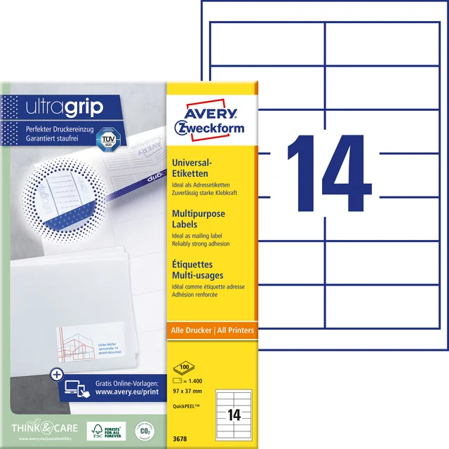 Etiket Avery 3678 97x37mm wit 1400st