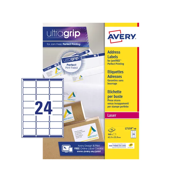 Etiket Avery L7159-40 63.5x33.9mm wit 960st