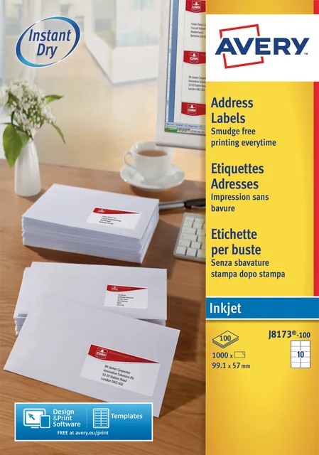 Etiket Avery J8173-10 99.1x57mm wit 100st