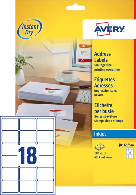 Etiket Avery J8161-10 63.5x46.6mm wit 180st
