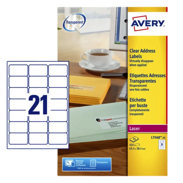 Etiket Avery L7560-25 63.5x38.1mm tr 525st